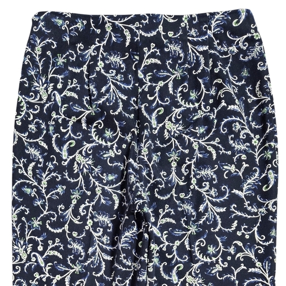 Vintage Talbots Black Blue Floral Paisley Pants Stretch Side Zipper - Picture 5 of 10